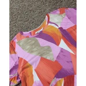Chicos Sz 3 Abstract Geometric Print Short Sleeve Top Orange Pink Purple Size XL